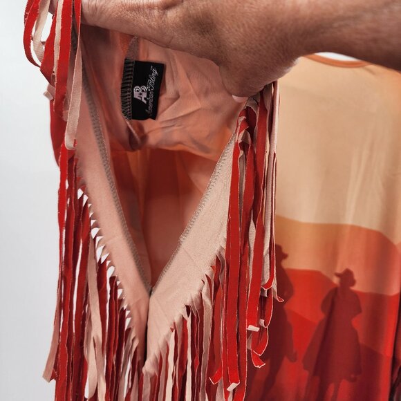 MONTANA WEST Cowboy Graphic Faux Suede Fringed Poncho OS NWT - Picture 4 of 7